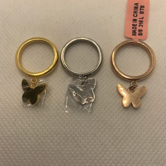 SET OF 3 BUTTERFLY CHARM BAND RINGS - Picture 8 of 8